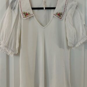 Anthropologie Cream Puff Sleeve Blouse with Sailor Collar